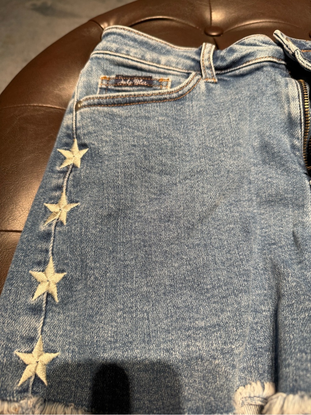 Judy Blue Light Blue Star-Accented Frayed Hem Denim Shorts - Picture 5 of 8